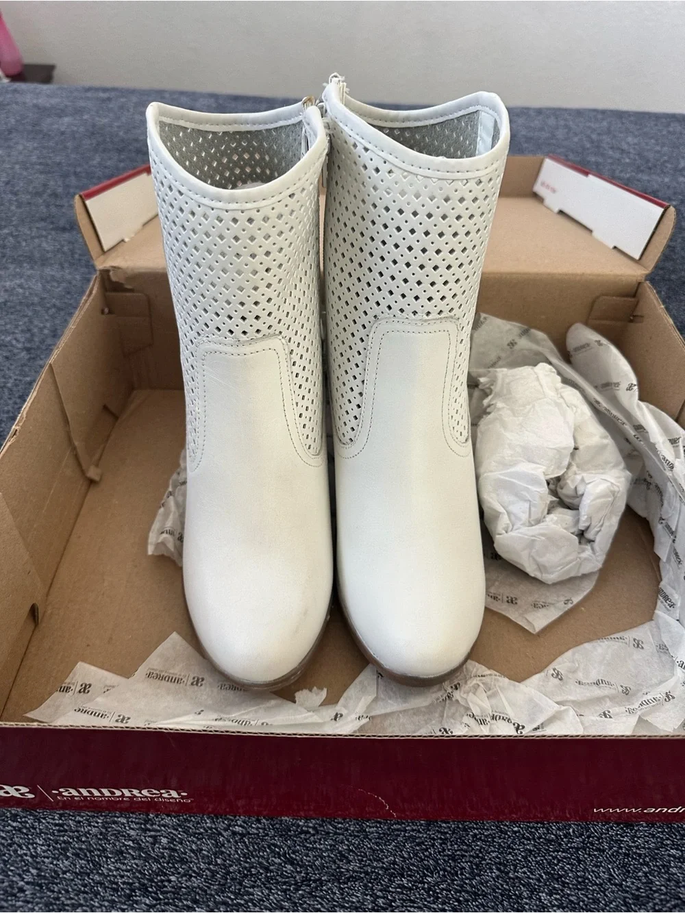 Women’s White Perforated Leather Ankle Boots